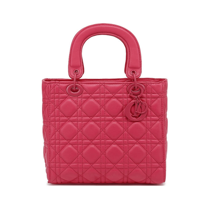 Rose leather look quilted top handle bags with long strap