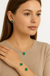 Green Clover Jewelry Set – Necklace, Bracelet & Earrings