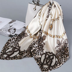 F745 leopard chain square neck scarf in Cream
