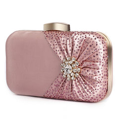 6651 crystal jewelled clutch bag with pleated satin bow in Pink