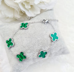 Green Clover Jewelry Set – Necklace, Bracelet & Earrings