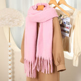 Soft Tassels Winter Blanket Scarf in Baby Pink WS044