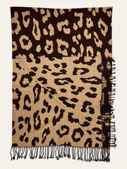 Leopard Print Cashmere Blend Winter Scarf with Tassels