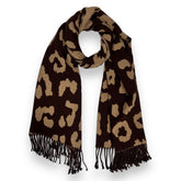 Leopard Print Cashmere Blend Winter Scarf with Tassels