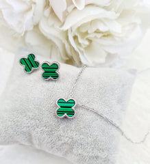 Green Clover Jewelry Set – Necklace, Bracelet & Earrings