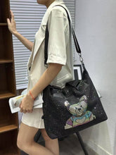 Elegant Black Rhinestone Handbag with Rainbow Teddy Bear 59873