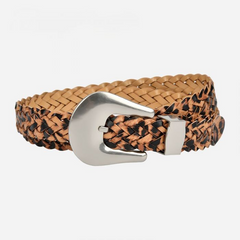 Woven Leopard Print Belt with Silver Buckle