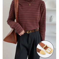 Solid Brass & Braided Faux Leather Belt in Chocolate