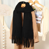 Soft Tassels Winter Blanket Scarf in Black WS044