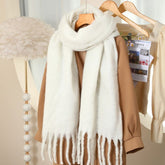 Soft Tassels Winter Blanket Scarf in Cream Woman