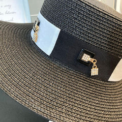 WA176 diamante padlock straw hat in Black