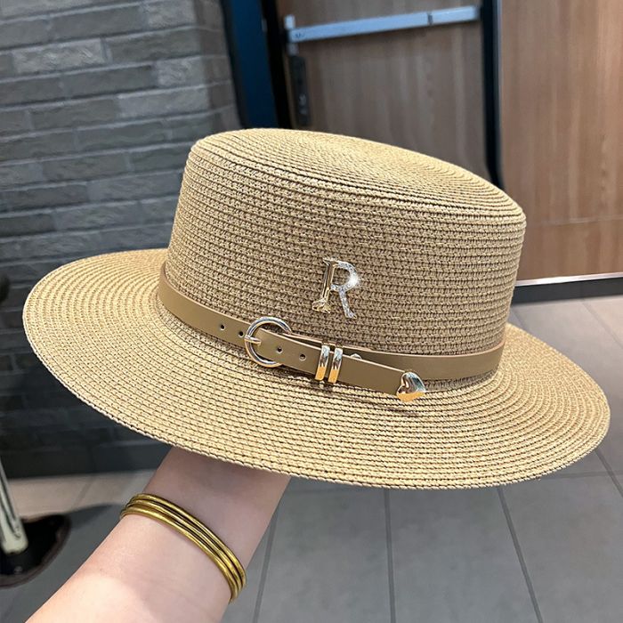 WA179 Letter R and strap straw hat in Ivory