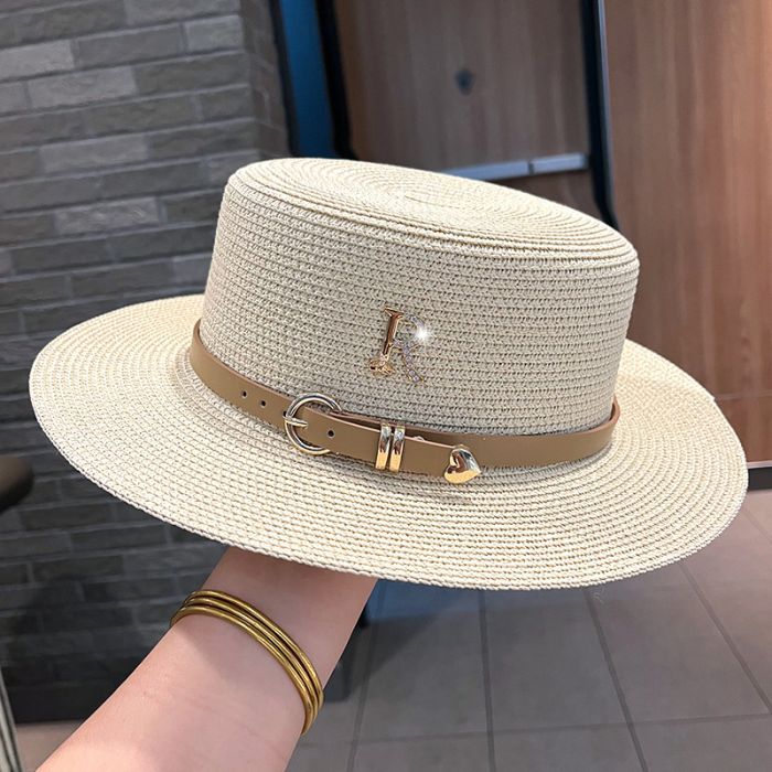 WA179 Letter R and strap straw hat in Taupe