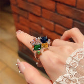RIN001 Multi coloured Large crystal Rings adjustable