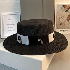WA176 diamante padlock straw hat in pure White