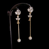EUR422 delicate crystal flower drop earrings in Gold
