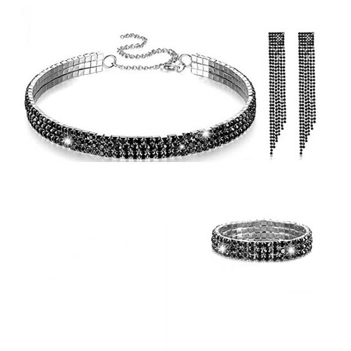 EUR405 Set of 3 earrings, necklace and bracelet in Black
