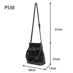 Black suede bucket bag with long straps - P530