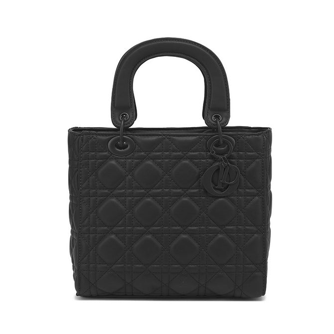Black leather look quilted top handle bags with long strap - K520