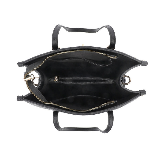 Black Tote bag middle zip pocket with long strap - 5125