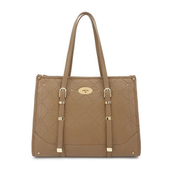 Taupe Tote bag middle zip pocket with long strap - 5125