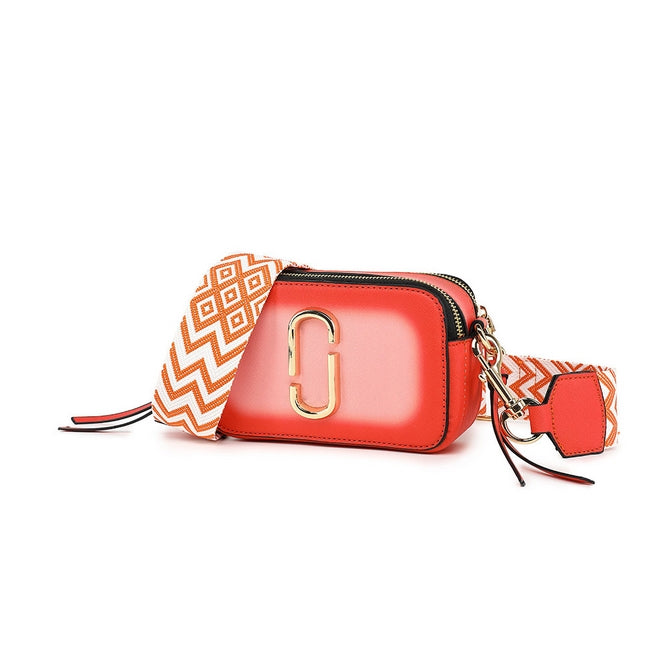 Red Snapshot cross body bag with multicolour strap - K929