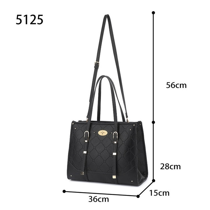 Black Tote bag middle zip pocket with long strap - 5125