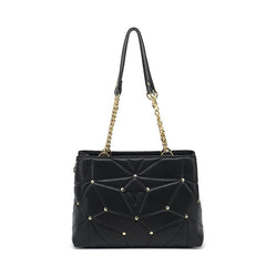 Black quilted studded tote bag with middle compartment - K7313
