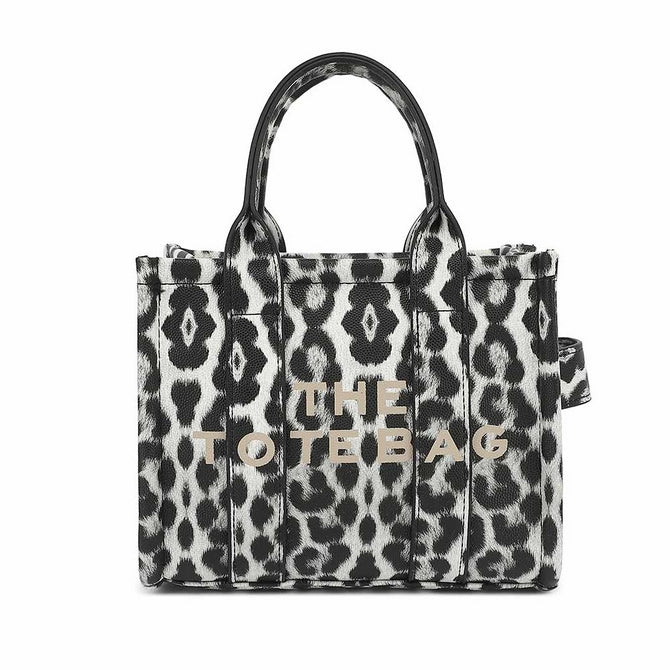Black Leopard print Tote bag with long strap - ( L-007 ) Mini size
