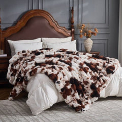 Faux Animal Print Throw in Brown/White (130cm*160cm) BLK018