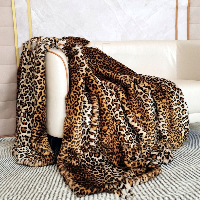 Luxurious Faux Armchair Leopard Fur Blanket SMALL BLK017