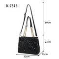 Black quilted studded tote bag with middle compartment - K7313