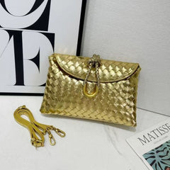 Women Woven Crossbody Bag with Gold Accent