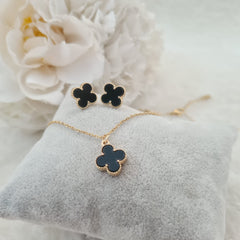 Stainless steel gold and black clover necklace set ￼