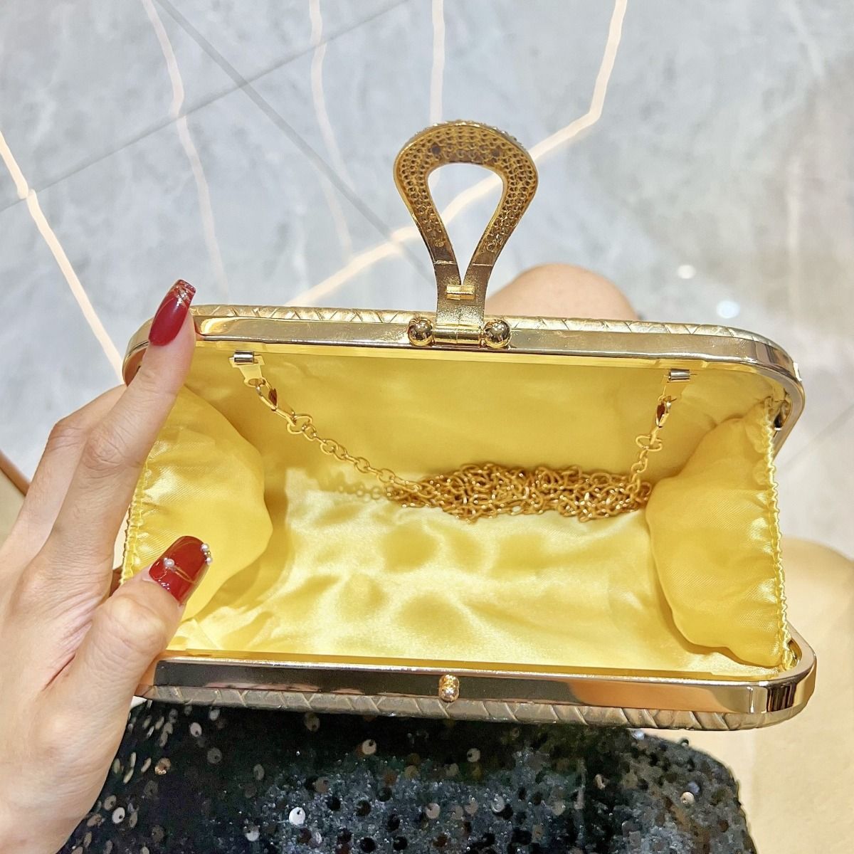 Woven Gold Clutch with Crystal Ring Detail