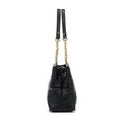 Black quilted studded tote bag with middle compartment - K7313