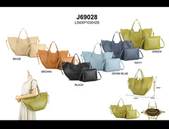 ABH Elegant Large Capacity PU Leather Crossbody Bag with Matching Pouch for Women, Solid Color Bag
