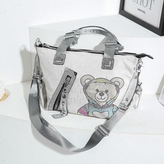 Trendy Teddy Bear Appliqué Shoulder Bag in Silver 60247