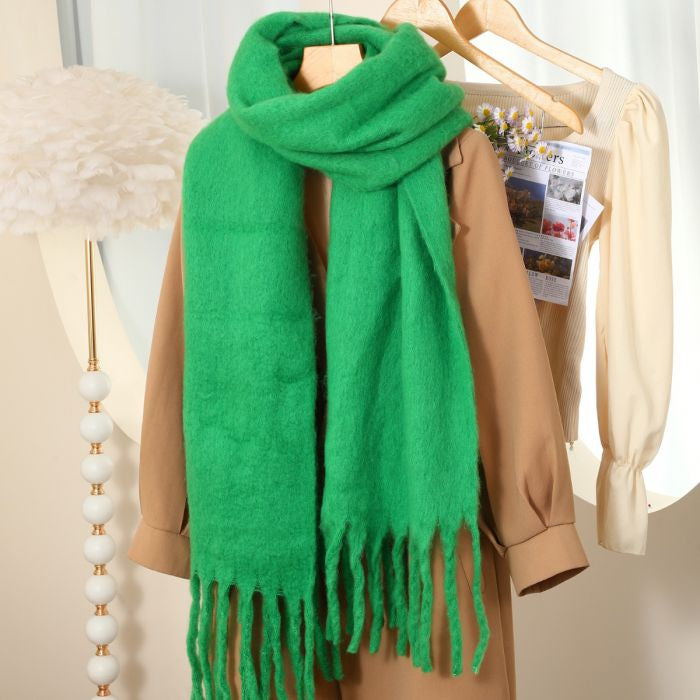Soft Tassels Winter Blanket Scarf in Green WS044
