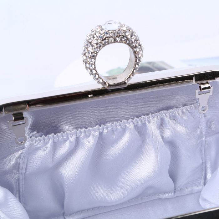 Tassels crystal clutch bag with ring detail in Silver