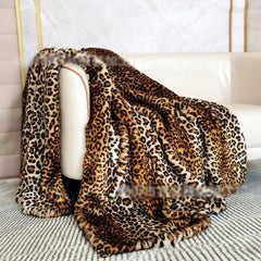 Luxurious Faux Armchair Leopard Fur Blanket SMALL BLK017