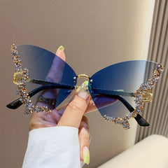 9933 Crystals butterfly sunglasses in Blue