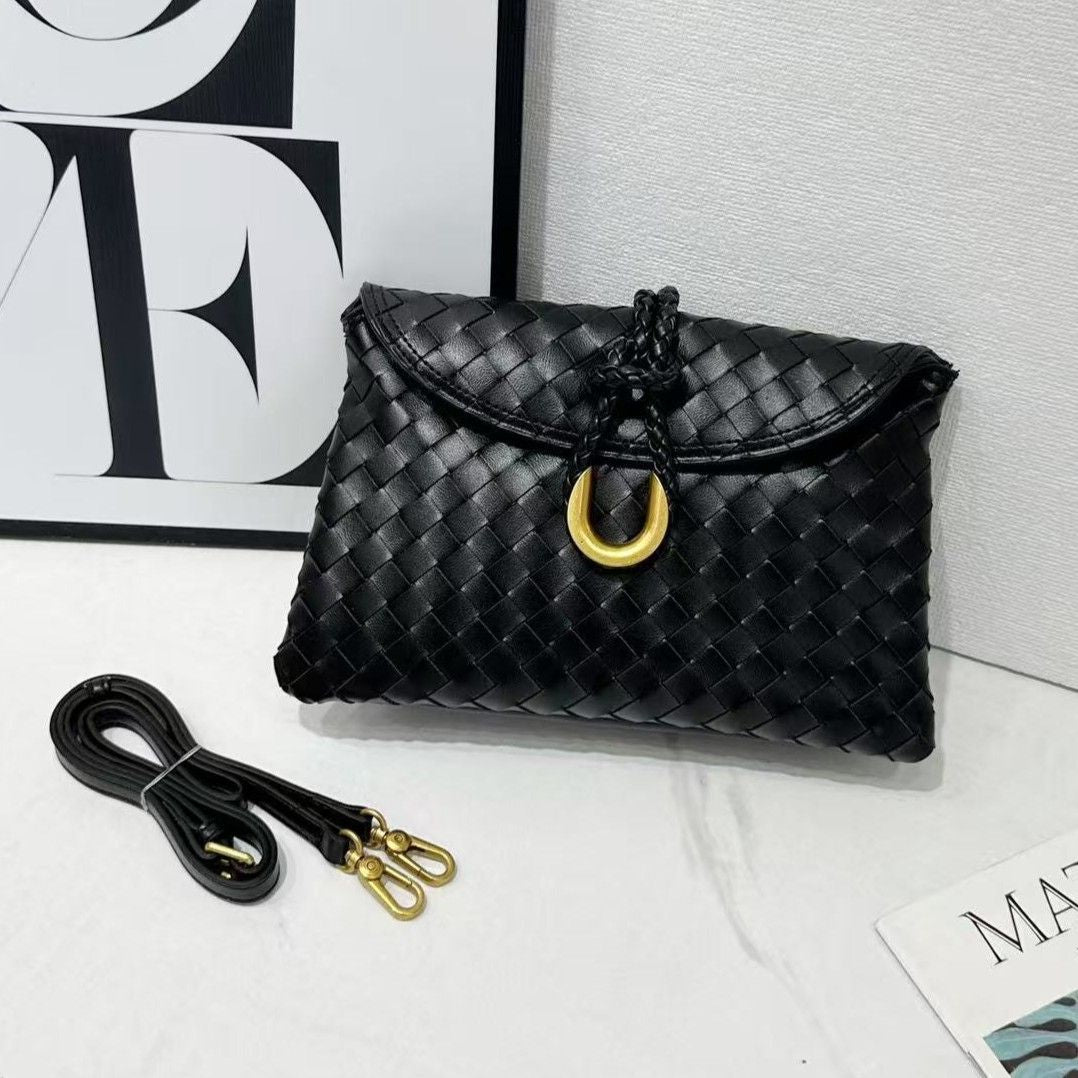 Women Woven Crossbody Bag with Gold Accent