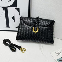 Women Woven Crossbody Bag with Gold Accent