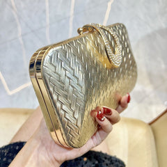 Woven Gold Clutch with Crystal Ring Detail