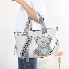 Trendy Teddy Bear Appliqué Shoulder Bag in Silver 60247