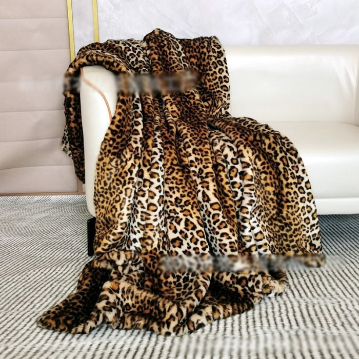 Luxurious Faux Armchair Leopard Fur Blanket SMALL BLK017
