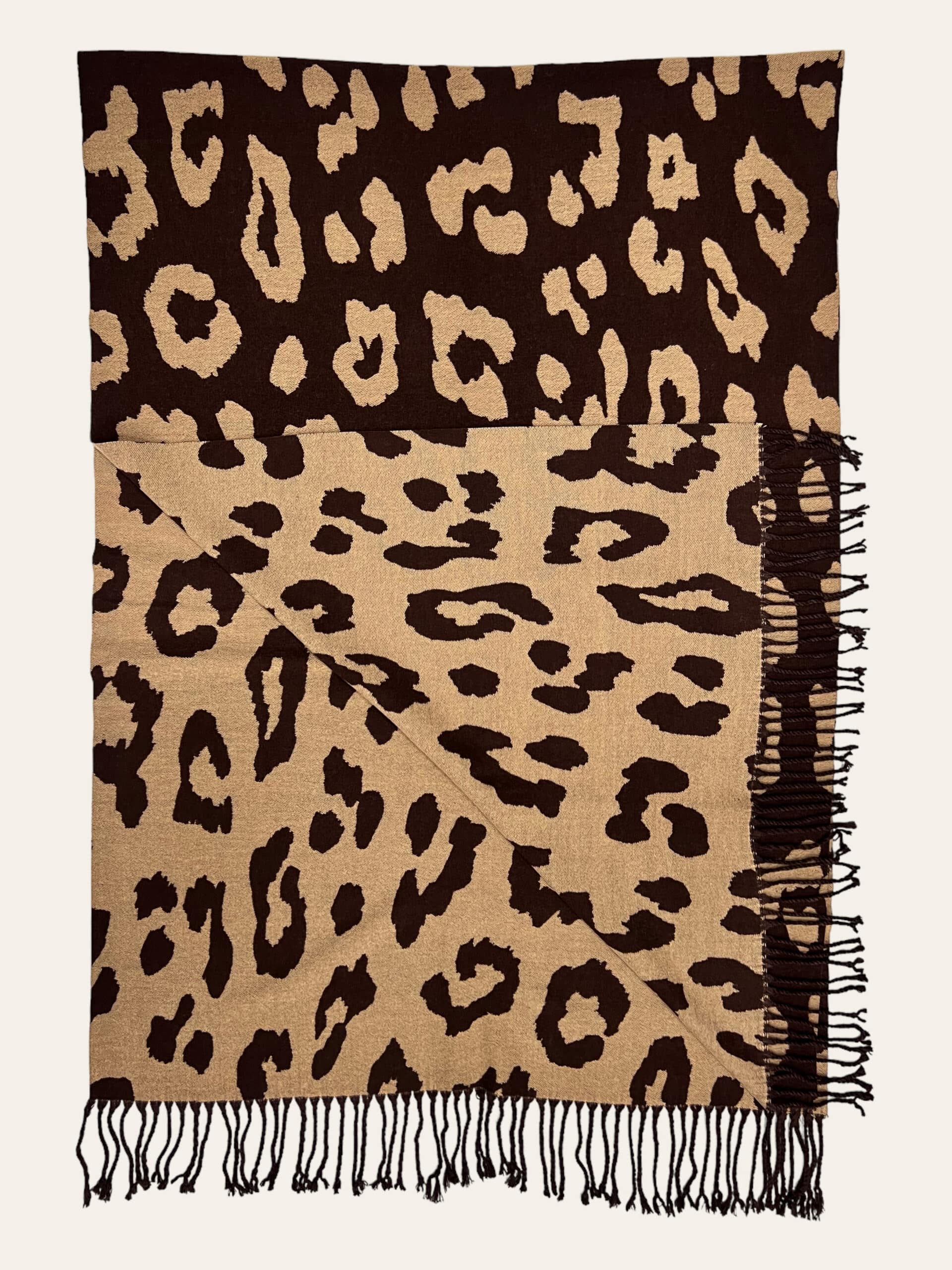 Leopard Print Cashmere Blend Winter Scarf with Tassels