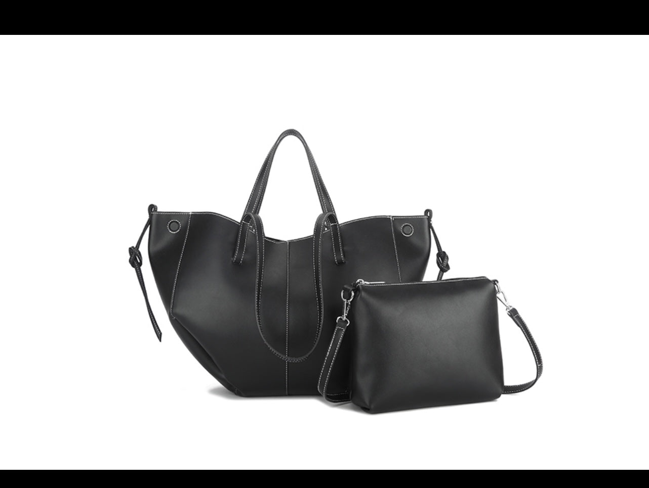 ABH Elegant Large Capacity PU Leather Crossbody Bag with Matching Pouch for Women, Solid Color Bag