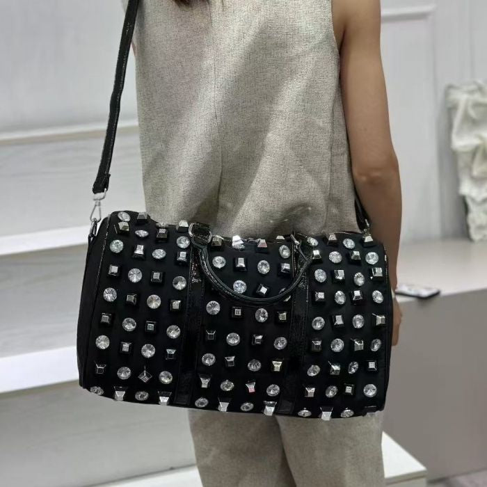 Sparkle and Edge Studded Duffle Bag in Black 60418
